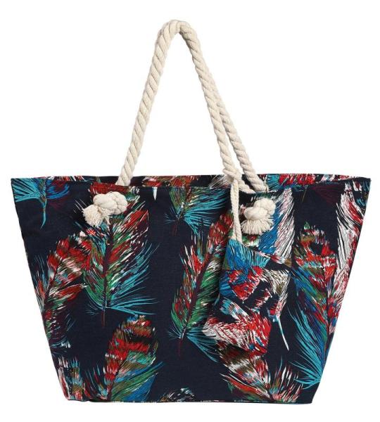 Grote waterafstotende strandtas met rits 58 x 38 x 18 cm gekleurde veren