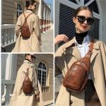 Borstzak voor dames, sling bag, 2-in-1 rugzak, klein, met 2 afneembare schouderbanden, PU-leer, crossbody tas, schoudertas, handtas, schoudertas, diefstalbestendig, wit/bruin.