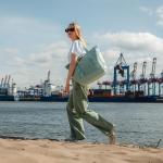 Smilla Strandtas met ritssluiting voor dames en heren, gezinsvakantie, sport, zwemmen, boodschappentas van gerecycled PET, waterafstotend, Mint Patroon, Eén maat