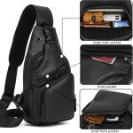 newsbirds Heren echt lederen borsttas schoudertas sport outdoor schoudertas wandelrugzak, zwart (9455), Retro