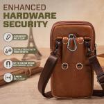 hengwin Multifunctionele echt lederen tas met dubbele ritssluiting, vintage look, schoudertas, mobiele telefoon, riemtas, telefoonholster voor reizen, outdoor-activiteiten