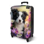 NoBoringSuitcases.com Kinderkoffer, handbagage, harde koffer met TSA-slot, jongens en meisjes, trolley, reiskoffer, draagtas, rolkoffer, klein of middelgroot, 30 hond met bloemen, 
