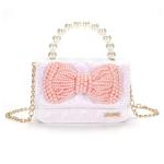 LIGUL Kinder-Schultertasche für kleine Mädchen, niedliche Schleife, Prinzessinnen-Umhängetasche, Baby-Geldbörsen, Mini-Perlen-Handtasche, 2–5 Jahre alt (Weiß)