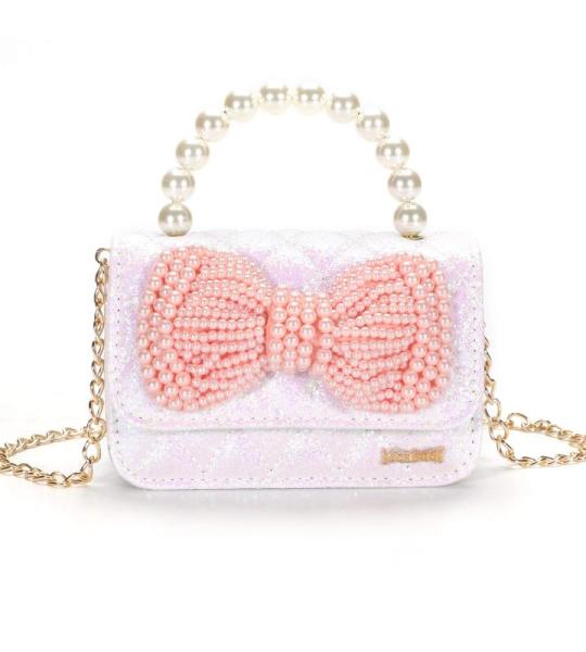 LIGUL Kinder-Schultertasche für kleine Mädchen, niedliche Schleife, Prinzessinnen-Umhängetasche, Baby-Geldbörsen, Mini-Perlen-Handtasche, 2–5 Jahre alt (Weiß)