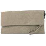 Modamoda T151/M151 Italiaanse clutch van suède/leer, metallic, beigegrijs 2021, Small