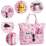 Grote strandtas voor dames, schoudertas, handtas, waterdicht, zanddicht met ritssluiting, voor zwembad, fitnessstudio, reizen, met zak voor natte spullen., roze flamingo