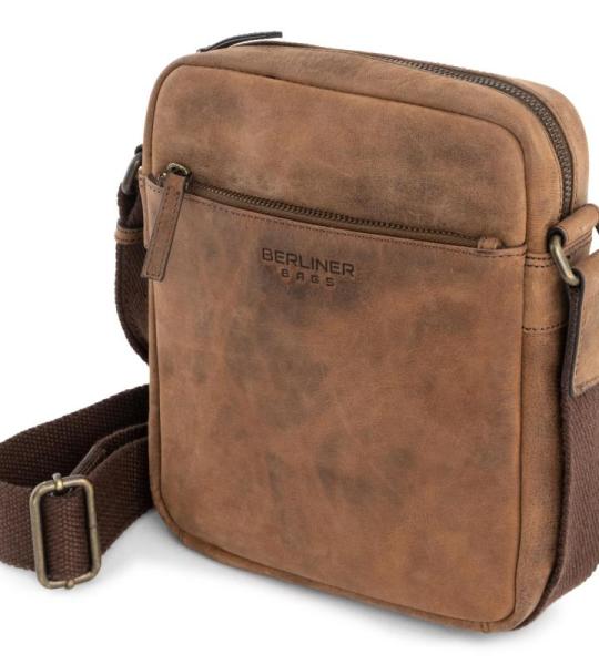Premium schoudertas Tom van Buff Hunter leer, kleine schoudertas voor heren, donkerbruin