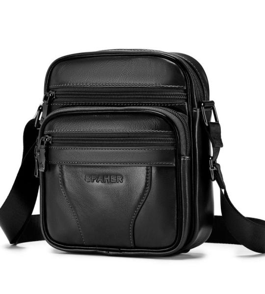 Grote Heren Lederen Handtas Schoudertas IPAD Zakelijke tas Cross Body Casual Sling Organizer Reistas met verstelbare schouderriem Zwart (Zwart 010)