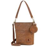 Vintage schoudertas Sofia, schoudertas van leer met 2 riemen, handtas voor dames, camel