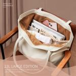 Grote draagtassen voor dames dames top handvat handtassen PU leer met rits voor werk, winkelen, school, reizen, Beige, Large