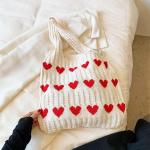 Tote Bag esthetische gehaakte tas, gehaakte tas, gebreide schoudertas, gehaakte boodschappentas, wordt geleverd met 1 stuk berenpoot tashanger hartvormige strandtas handtas, wit