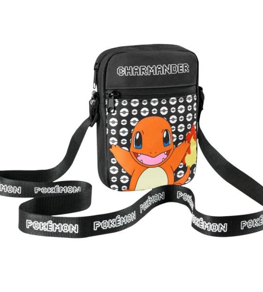 Schoudertas Cross-Body Bag voor Kinderen - Verstelbare Riem Kids Pikachu Kleine Reistas - Gamer Gifts, Zwarte Charmander, Eén maat
