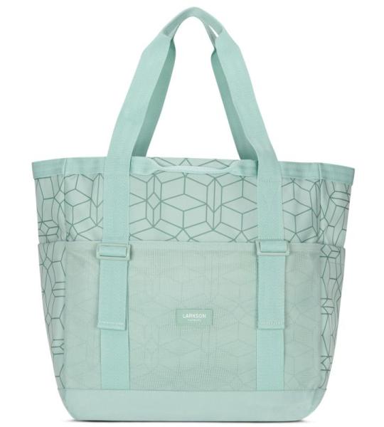 Smilla Strandtas met ritssluiting voor dames en heren, gezinsvakantie, sport, zwemmen, boodschappentas van gerecycled PET, waterafstotend, Mint Patroon, Eén maat