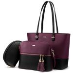 Handtas Dames Shopper Schoudertas Dames Handbags Set Women Grote Damestas Handtassen 3-Delige Set, Paars Zwart