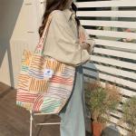 Grote schoudertas met koord voor dames, shopper, tote bag, handtas, schoudertassen, ultralichte schoudertas, kleurrijke gestreepte boodschappentas, modieuze stoffen tas voor dageli