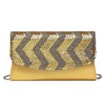 Mini-schoudertas voor dames, handtas met ketting, schoudertas voor avondfeest, glinsterende pailletten, X-goud, One Size