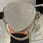 Strass Tassen Vrouwen Avond Clutch Bag Met Knoop Handvat Steentjes Hart Handtas PU Lederen Ritssluiting Voor Dinner Party Bruiloft Crystal Verfraaide Handtassen, 1 kleur, Eén maat