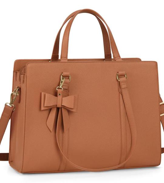 Handtas voor dames, shopper, grote zwarte tas voor dames, laptoptas, 15,6 inch, PU-leer, schoudertas, werktas voor zakelijk, werk, school, bruin, Hedendaags