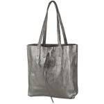 - T253 - Ital. Handtas met binnenzak van leer, antraciet-metallic, Medium