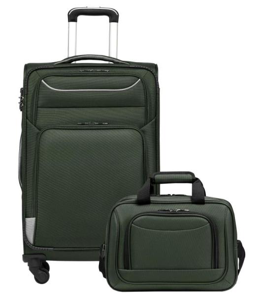 COOLIFE Koffer trolley koffer reiskoffer met 4 wielen stoffen koffer handbagage TSA-slot de koffer bevat 1 grote schoudertas, donkergroen, nice