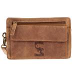 Heren echt lederen polstas herenhandtas documententas tas dubbele kamer, tan, 21 x 13 x 7 cm