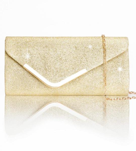 Dames clutch, glanzende pailletten avondtassen zilver roze goud zwart, goud, Hedendaags