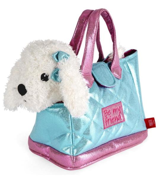 PERLETTI Kuscheltier Handtasche für Kleine Mädchen 3 4 5 6 Jahre - Weiche Kindertasche mit Abnehmbarem Plüsch für Kindergarten - Welpe Kätzchen Pudel Plüschtier