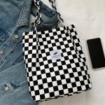Grote schoudertas voor dames, corduroy schoudertas, strandtas, crossbody tas, shopper, tote bag, boodschappentas, handtas, shopper voor winkelen, school, schaakbordpatroon, Black &