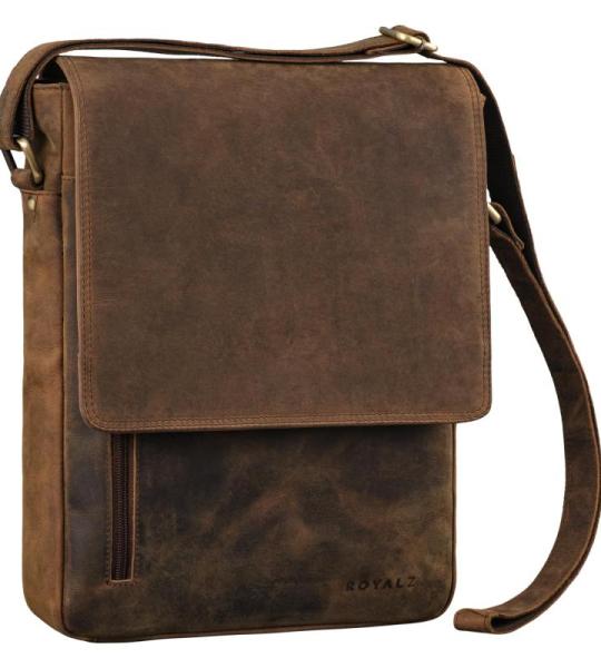 Kansas Schoudertas voor heren, vintage, leren tas, 13-14 inch, laptoptas, echt leer, middelgroot, DIN A4, messenger bag voor mannen, Nevada Bruin, Large