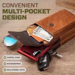 hengwin Multifunctionele echt lederen tas met dubbele ritssluiting, vintage look, schoudertas, mobiele telefoon, riemtas, telefoonholster voor reizen, outdoor-activiteiten