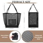 Mesh strandtas voor dames, grote strandtas, 30 l, vrouwen, nettas, strand, badtas, mand, opvouwbaar, lichte strandshopper voor familie, vakantie, draagtas, zwart