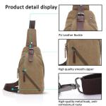 FANDARE Sling Bag met hoofdtelefoonopening voor studenten, party, outdoor, multifunctionele schoudertas voor dames en heren, slijtvast canvas, Kaki, Retro