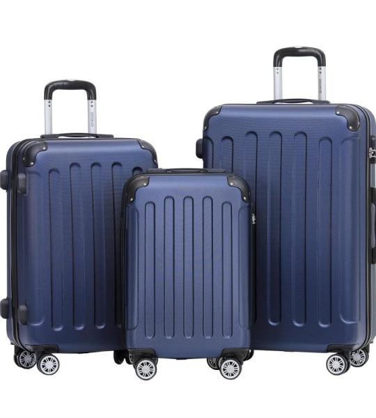 BEIBYE Koffer met harde schaal, trolley, rolkoffer, reiskoffer, veiligheid, cijferslot, dubbele wielen, ABS-materiaal, handbagage, 4 wielen, M-L-XL-set, donkerblauw