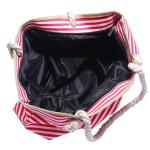 Grote waterafstotende strandtas met rits 58 x 38 x 18 cm gestreept bes wit shopper schoudertas