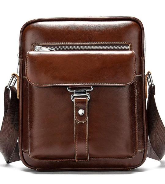 CHDWEY Umhängetaschen für Herren Leder männliche Crossbody Bag Business Leder Männer Messenger Bag Vintage Männer Große Tasche Reißverschluss Schulterhandtaschen(Bruin)