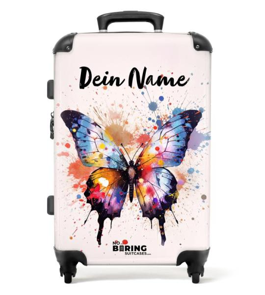 NoBoringSuitcases.com Kinderkoffer, handbagage, harde koffer met TSA-slot, jongens en meisjes, trolley, reiskoffer, draagtas, rolkoffer, klein of middelgroot, 3 vlinders aquarel, k