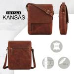 Kansas Schoudertas voor heren, vintage, leren tas, 13-14 inch, laptoptas, echt leer, middelgroot, DIN A4, messenger bag voor mannen, Roma Cognac bruin, Large