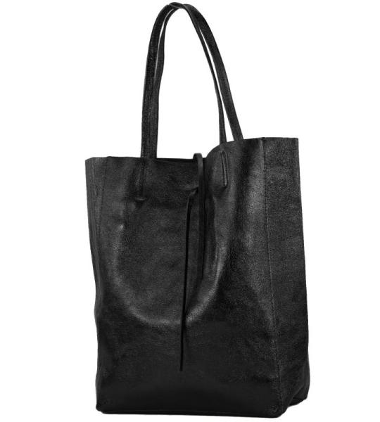 - T163 - Ital. Shopper Large met binnenvak van leer, zwart-metallic, Large