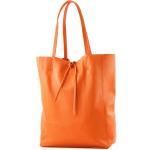 Modamoda T163 Shopper, tas, van leer, groot, met binnenvak, oranje, Large