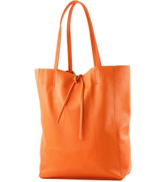 Modamoda T163 Shopper, tas, van leer, groot, met binnenvak, oranje, Large