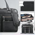 'San Francisco' laptoptas van 13-14 inch leer met handvat om te hangen, voor dames en heren, schoudertas met veel vakken, leren tas, aktetas, messenger bag, echt buffelleer, zwart,