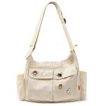 Canvas Messenger Bag met meerdere zakken, grote hobo crossbody tas voor dames en heren, beige