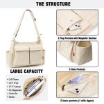 Canvas Messenger Bag met meerdere zakken, grote hobo crossbody tas voor dames en heren, beige