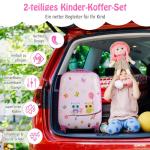 DREAMADE 2-delige kinderkoffer & rugzak, kinderkofferset, kindertrolley, handbagage, reisbagage, harde koffer voor kinderen, Roze uil, kinderkoffer set