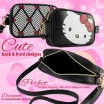Hello Kitty Schoudertas met afneembare riem, binnenvak en ritssluiting, cadeaus voor meisjes, zwart