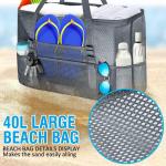 Grote strandtas van mesh voor dames, draagbaar, XXL familie, strandtas voor dames, opvouwbaar en herbruikbaar, grote nettas voor het strand, voor zand, zwemmen, reizen, winkelen, G