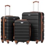 COOLIFE Harde koffer trolley rolkoffer reiskoffer ardschaal Boardcase handbagage met TSA-slot en 4 wielen, zwart/bruin, Premium koffer