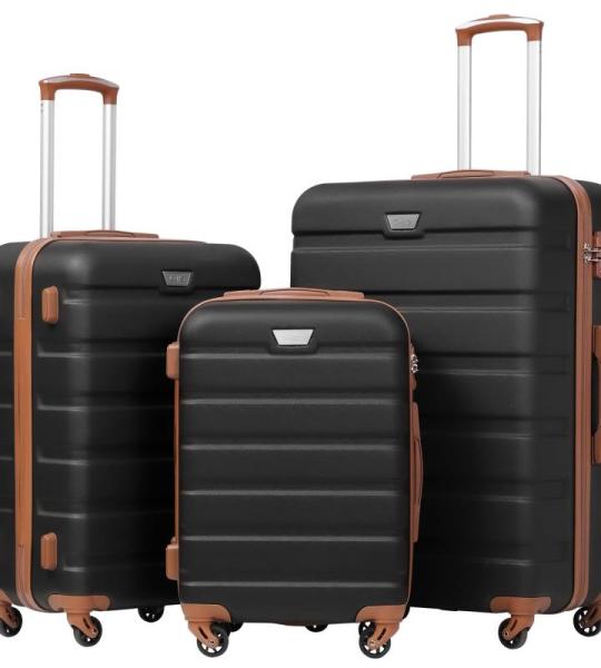 COOLIFE Harde koffer trolley rolkoffer reiskoffer ardschaal Boardcase handbagage met TSA-slot en 4 wielen, zwart/bruin, Premium koffer