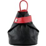 - T179 - ital: dames rugzak tas van leer, zwart/rood, Medium