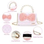 LIGUL Kinder-Schultertasche für kleine Mädchen, niedliche Schleife, Prinzessinnen-Umhängetasche, Baby-Geldbörsen, Mini-Perlen-Handtasche, 2–5 Jahre alt (Weiß)
